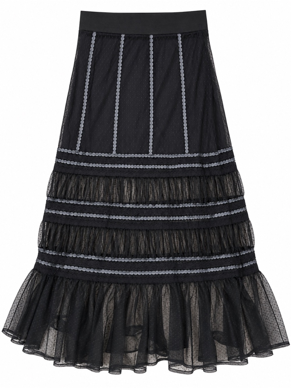 torrid Black Tiered Mesh Maxi Skirt with Ribbon Trim